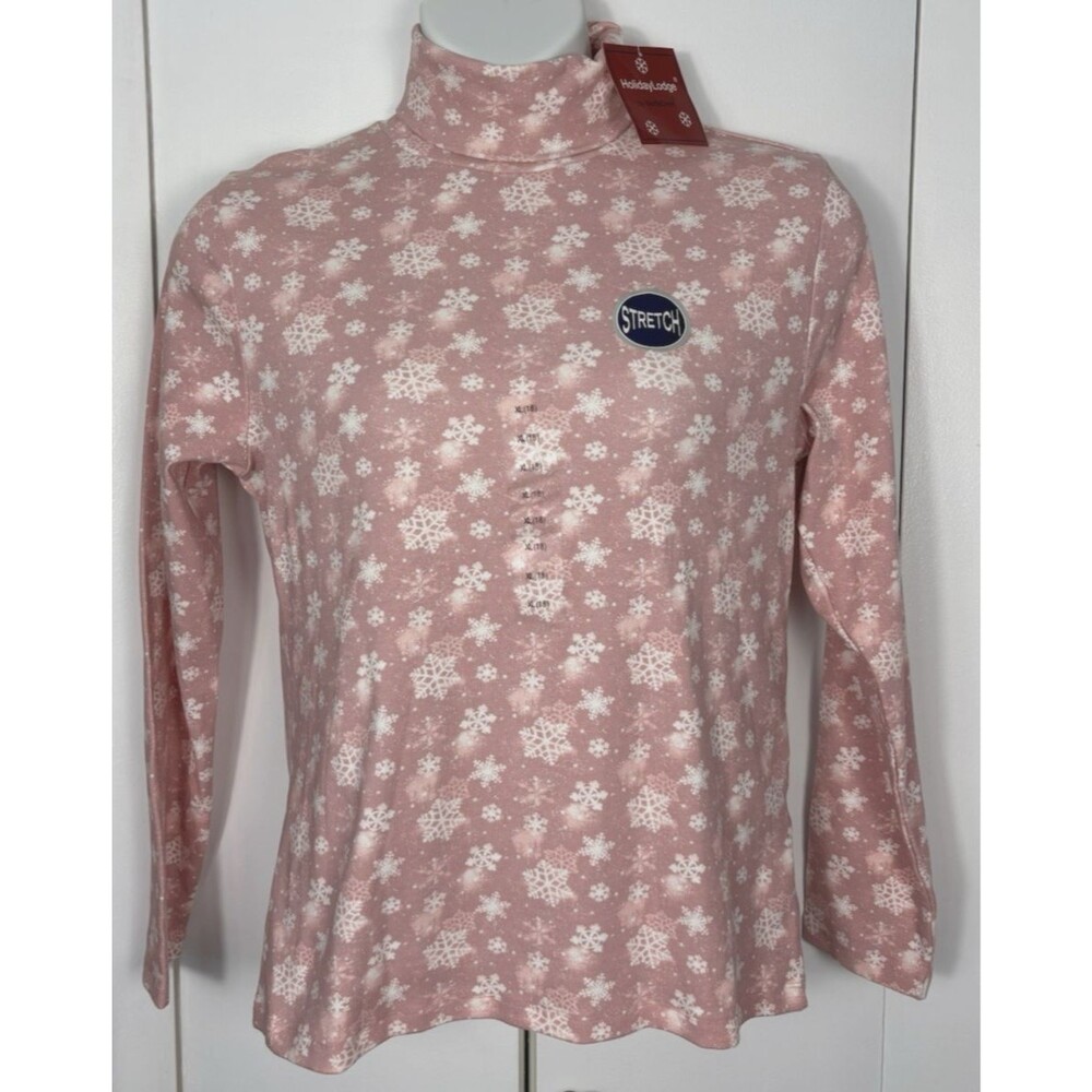 NWT Holiday Lodge Women’s Pink & White Snowflake Turtleneck Size XL